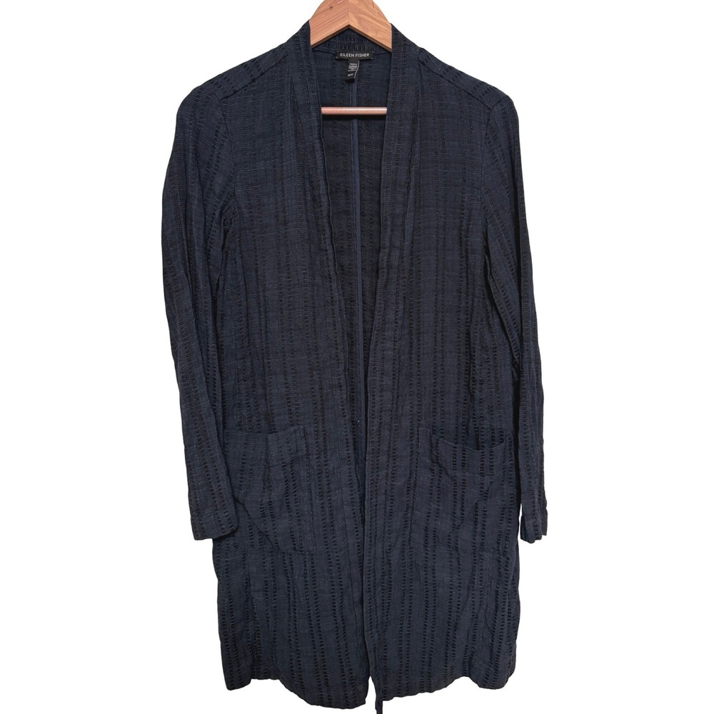 Eileen Fisher Cardigan XS Navy Blue Organic Linen Viscose Lyocell Grandmacore